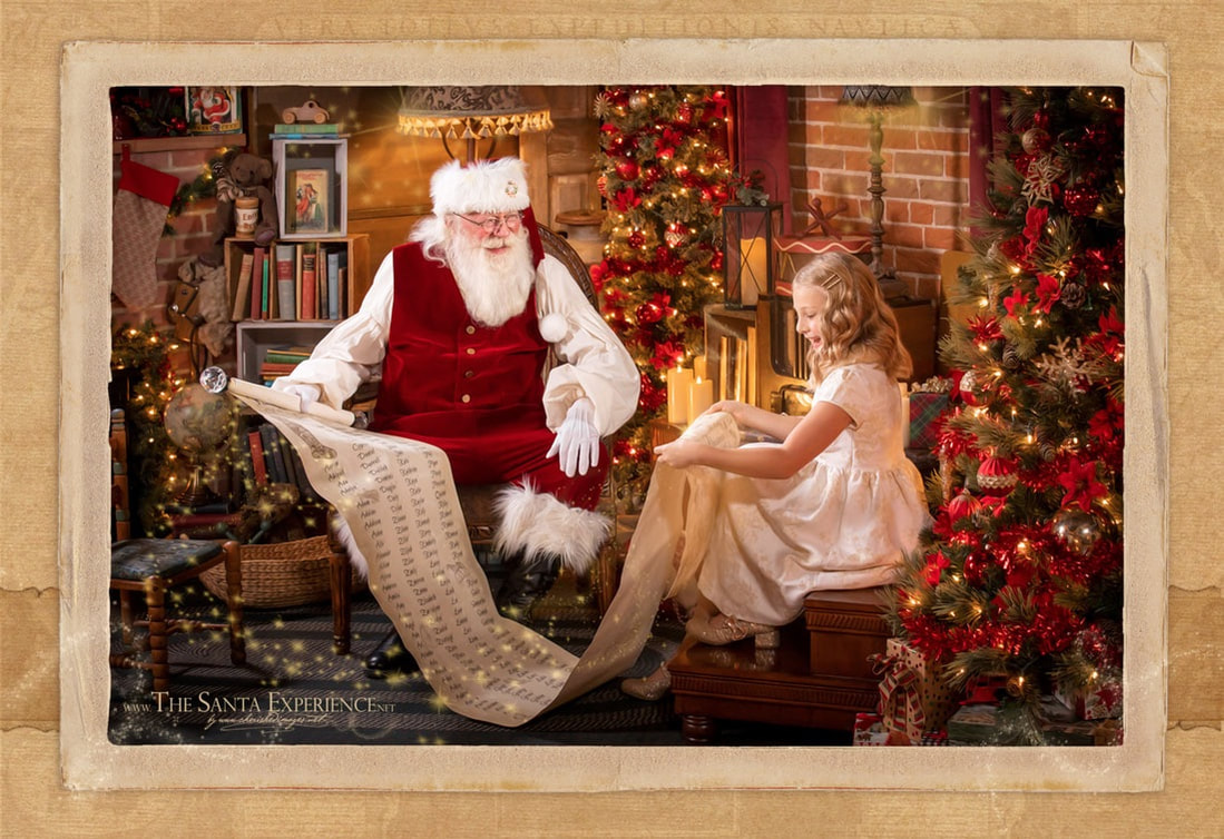 Santa Decorates Christmas Tree with kids during professional Santa portrait session by Cherished Images in Boise